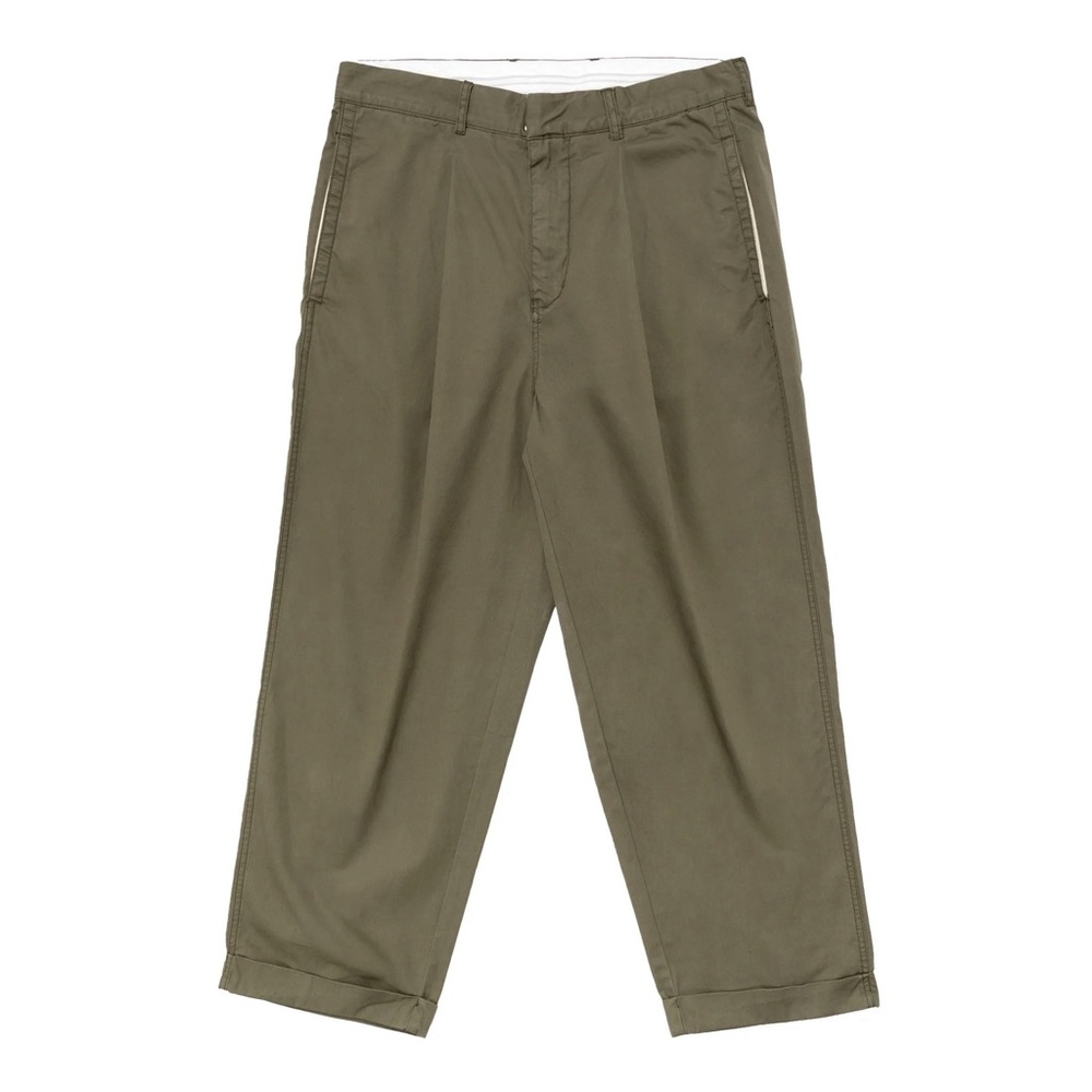 NWT Garbstore Manager Pleated Cotton Khaki Loose Wide Leg Pant in Olive Green